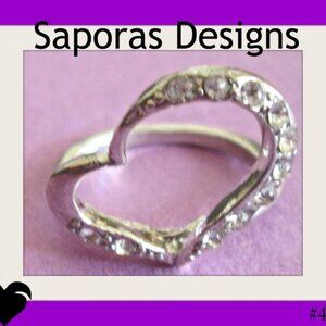 Silver Tone Heart Design Ring Size 5.5 With Clear Crystals